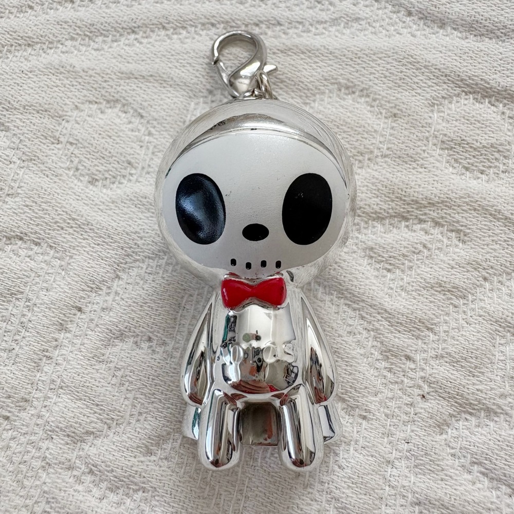 Tokidoki Limited Edition Metallic Chrome Silver Adios Skull Keychain Clip Charm